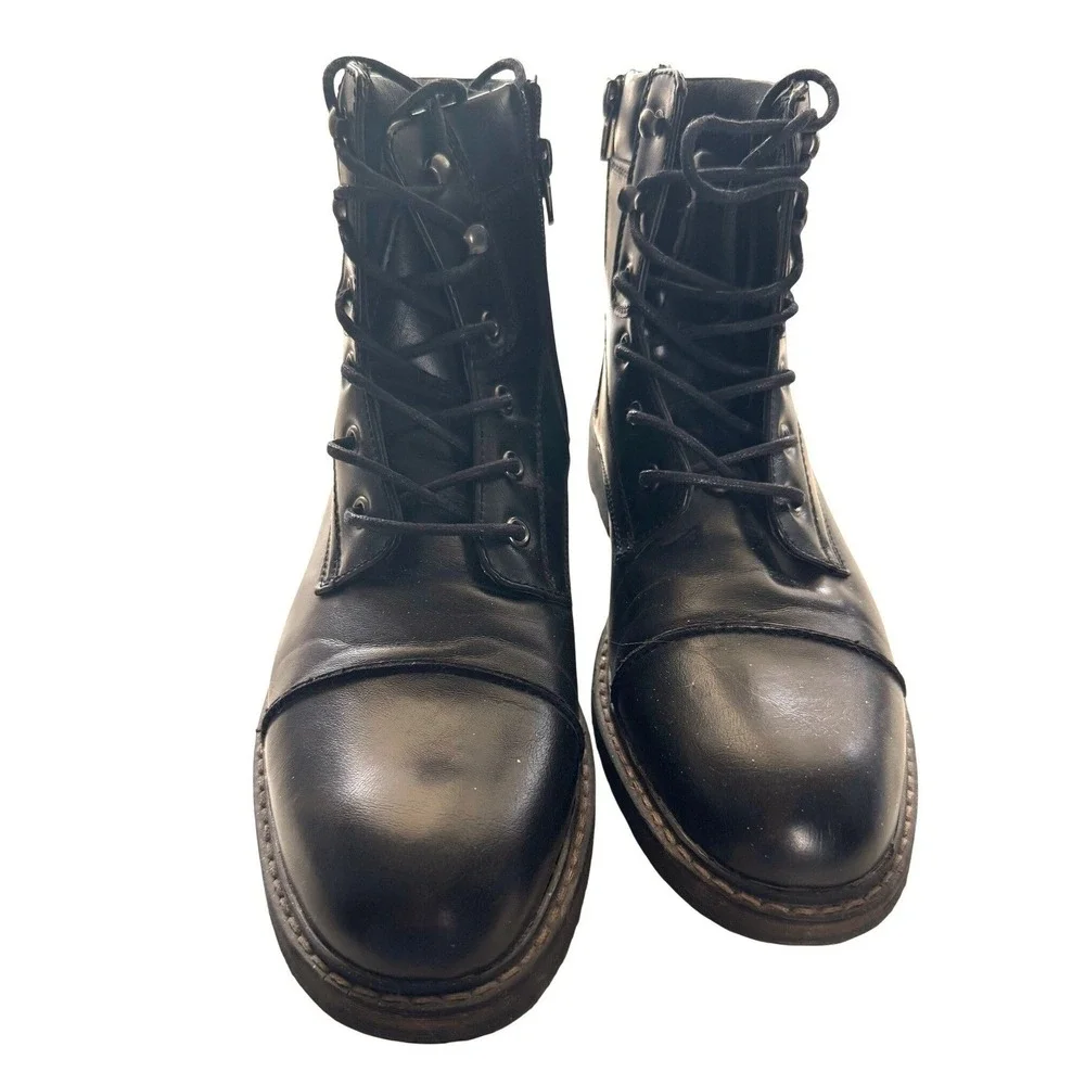 Public Opinion Mens Black Cap Toe Combat Boots Side Zip Lug Sole 8.5M
